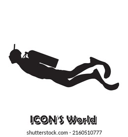 Vector illustration black silhouette diver. Isolated white background.