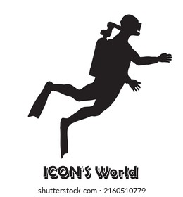 Vector illustration black silhouette diver. Isolated white background.
