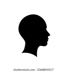 Vector illustration of a black silhouette of a female head without hair in profile