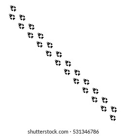 Vector illustration black silhouette fox footprints. Dog paw. Dog footprint track, trail. Foot print wild animal, illustration of black silhouette.