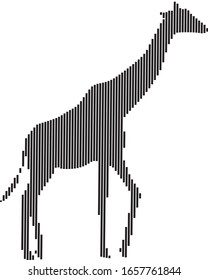 Vector illustration of a black silhouette giraffe in line art. Isolated white white background. Icon giraffe side view profile.