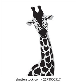 Vector illustration of a black silhouette giraffe. Isolated white background. Icon giraffe side view profile.