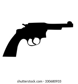 Vector illustration of black silhouette gun. Handheld revolver gun