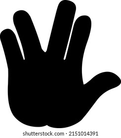 Vector illustration of the black silhouette of a hand doing the classic vulcan salute