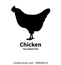 Vector illustration of black silhouette of hen. Picture, drawing isolated on white background. Logo icon chicken side view profile. Farm animals.