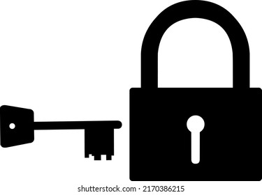  Vector illustration of the black silhouette icon of a key and a padlock 