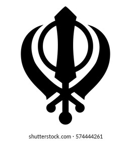 Vector illustration black silhouette Khanda Sikh icon isolated on white background. Religious symbol.