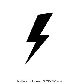 Vector illustration of black silhouette of a lightning bolt icon, simple graphic symbol for electricity, power, speed, and energy