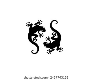 Vector illustration of a black silhouette of lizards circling each other. view from above