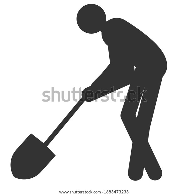 鋤で掘る黒いシルエット男のベクターイラスト 白い背景にガーデニングのアイコン 採掘のアイコン のベクター画像素材 ロイヤリティフリー