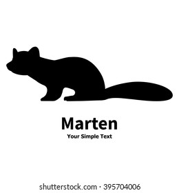 Vector illustration of black silhouette of the marten. Drawing, picture isolated on white background. Weasel logo, icon. Musteline is a side view, profile.