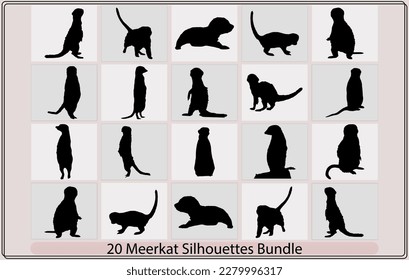 Vector illustration of a black silhouette meerka,meerkat silhouettes Suricata suricatta,Vector illustration of black silhouette meerkat