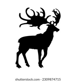 Vector illustration of black silhouette Megaloceros, isolated on white background. Concept of prehistoric period animals, cartoon character design style