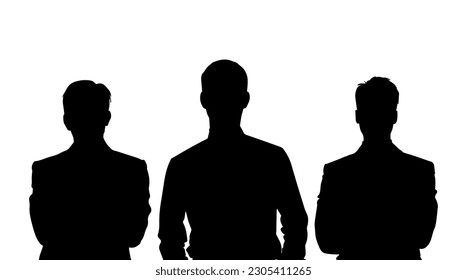 Vector illustration. Black silhouette of men. Company office staff.
