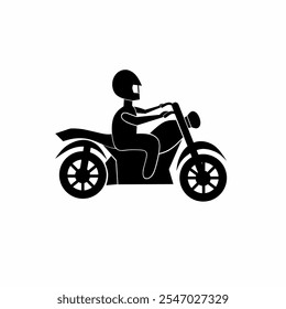 Ilustração vetorial de uma silhueta preta de um motociclista usando um capacete, pilotando uma motocicleta elegante e moderna. Perfeito para ilustrar temas de viagem, aventura ou transporte.