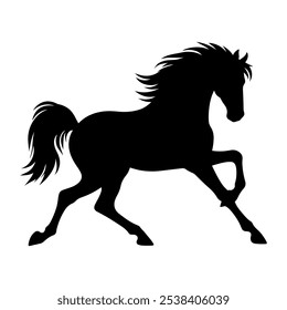 Vector illustration. Black silhouette on a white background. Horse.