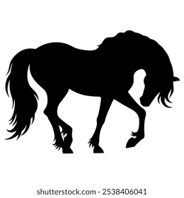 Vector illustration. Black silhouette on a white background. Horse.