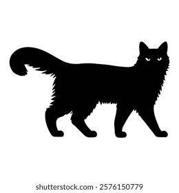 Vector illustration. Black silhouette on a white background. Decorative Cat