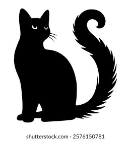 Vector illustration. Black silhouette on a white background. Decorative Cat