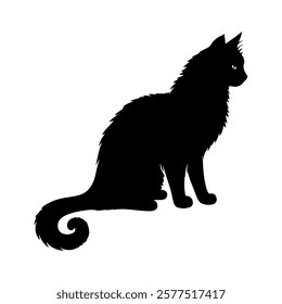 Vector illustration. Black silhouette on a white background. Decorative Cat