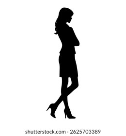 Vector illustration. Black silhouette on a white background of a person. Businesswoman.