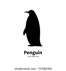 Vector illustration of a black silhouette of a penguin. Isolated white background. Side view, profile.