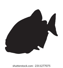 Vector illustration of black silhouette of piranha fish. Isolated white background.