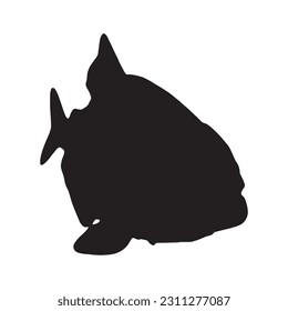 Vector illustration of black silhouette of piranha fish. Isolated white background.