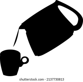 Vector illustration of black silhouette of a pitcher pouring liquid into a cup