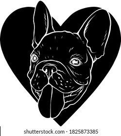Vector illustration of a black silhouette pug s head. Portrait of a dog.