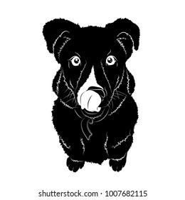 Vector illustration. Black silhouette of a puppy licking its nose. EPS 8