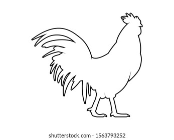Vector Illustration. Black Silhouette of a rooster design. isolated male chicken on a white background