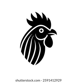 Vector illustration. Black silhouette of a rooster. Isolated on a white background.