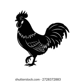 Vector illustration. Black silhouette of a rooster design.  male chicken on a white background, modern