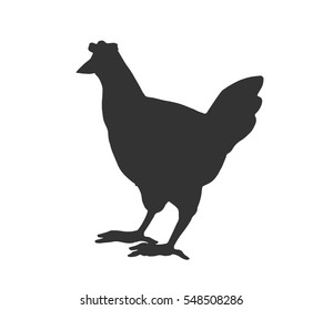 Vector illustration. Black silhouette of a rooster, chicken, hen