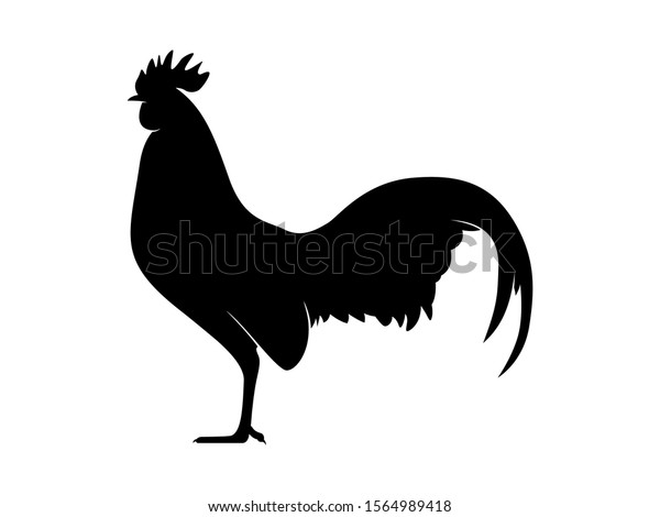 ベクターイラスト 鶏の黒いシルエットデザイン 白い背景に雄の鶏 のベクター画像素材 ロイヤリティフリー