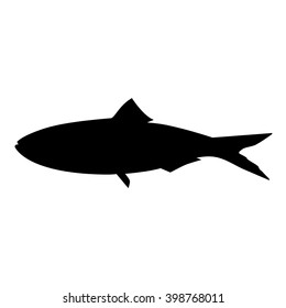 Vector illustration black silhouette of sardine fish isolated on white background. Fish icon