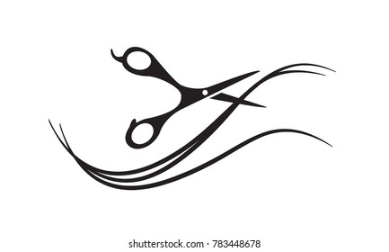 Vector illustration of black silhouette scissors. Logo template for hair or beauty salon.