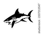 Vector illustration of a black silhouette shark. Isolated white background. Icon fish shark side view profile.