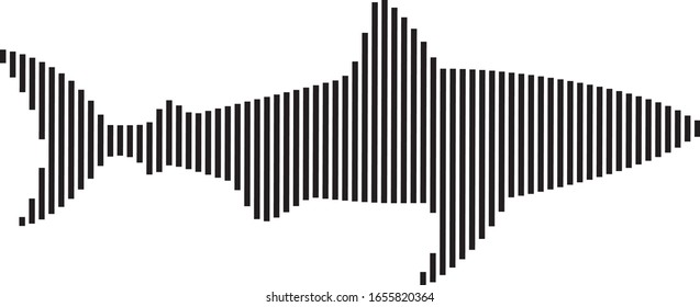 Vector illustration of a black silhouette shark with line art. Isolated white background. Icon fish shark.