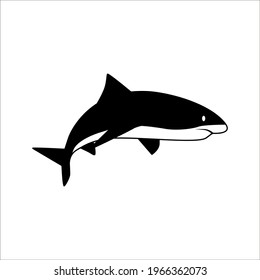 Vector illustration of a black silhouette shark. Icon fish shark side view profile on white background. color editable eps 10