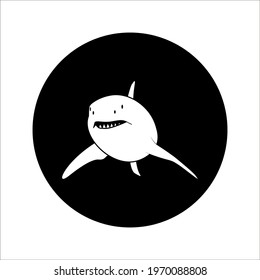 Vector Illustration Of A Black Silhouette Shark. Icon Fish Shark Side View Profile On White Background. Color Editable Eps 10