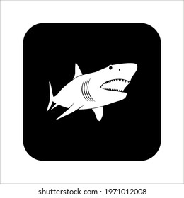 Vector Illustration Of A Black Silhouette Shark. Icon Fish Shark Side View Profile On White Background. Color Editable Eps 10