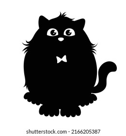 Vector illustration. Black silhouette of a sitting fat cat, highlighted on a white background. EPS 8