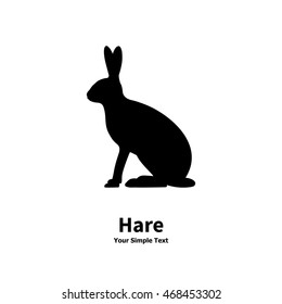 Vector Illustration Of Black Silhouette Sitting Rabbit. Drawing, Picture Isolated On A White Background. Bunny Side View Profile. European Hare.