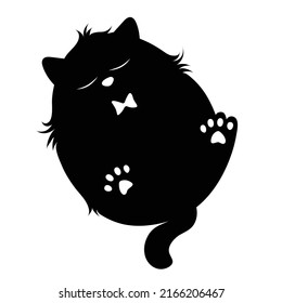 Vector illustration. Black silhouette of a sleeping fat cat, isolated on a white background. EPS 8