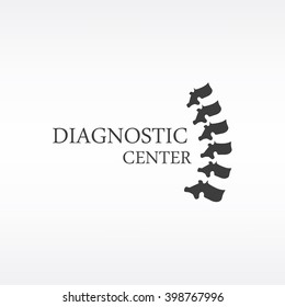 Vector illustration black silhouette spine diagnostic symbol, design, sign. Diagnostic center