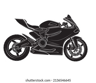 Vector illustration of a black silhouette of a sports motorcycle in isolate on a white background.
