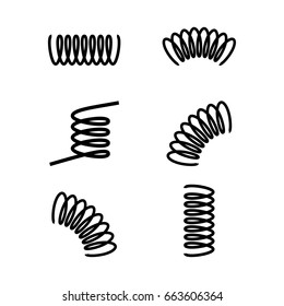 Vector illustration black silhouette of spring icon set, collection isolated on white background. Metal spiral flexible wire elastic