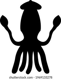 Vector illustration of the black silhouette of a squid